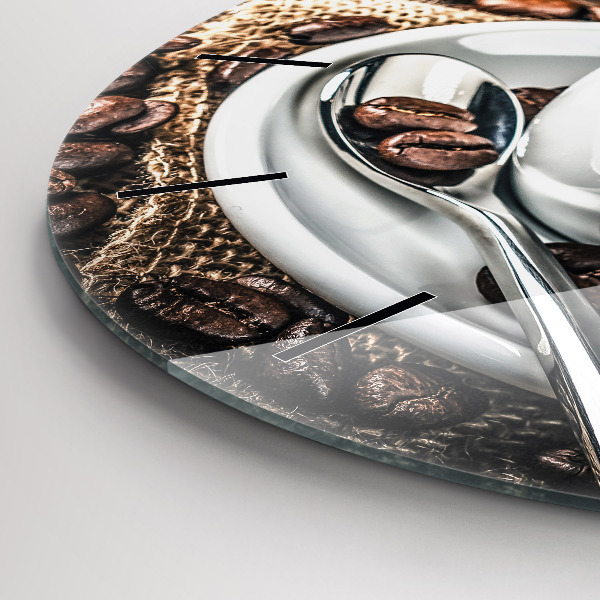 Zegar okrągły z nadrukiem Filiżanka i ziarna kawy