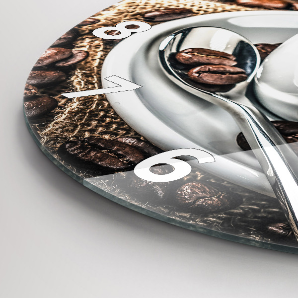 Zegar okrągły z nadrukiem Filiżanka i ziarna kawy