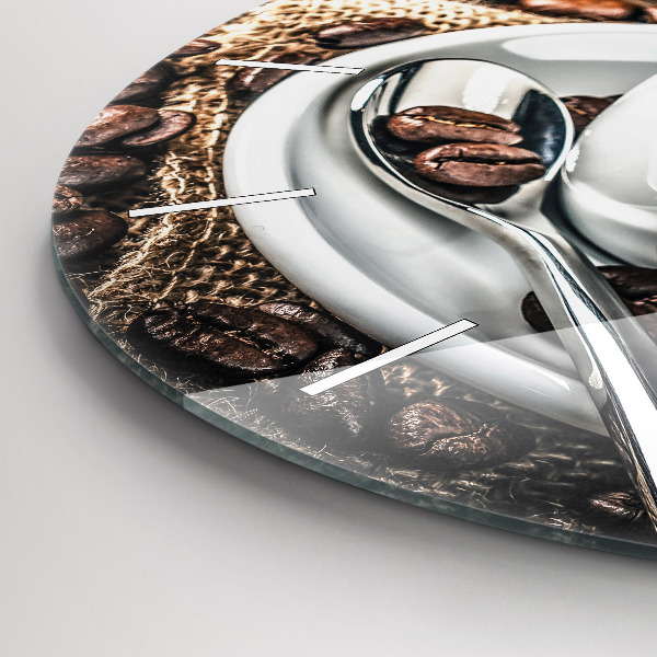 Zegar okrągły z nadrukiem Filiżanka i ziarna kawy