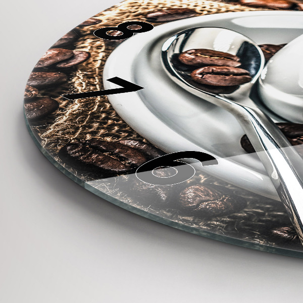 Zegar okrągły z nadrukiem Filiżanka i ziarna kawy