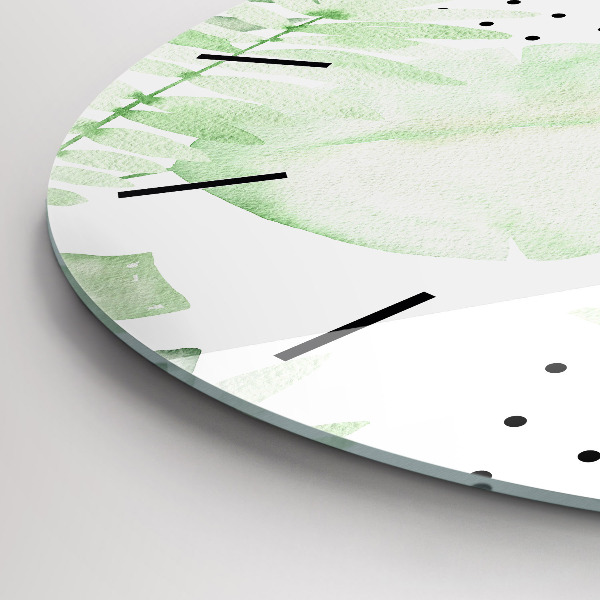 Zegar szklany okrągły Zielone liście