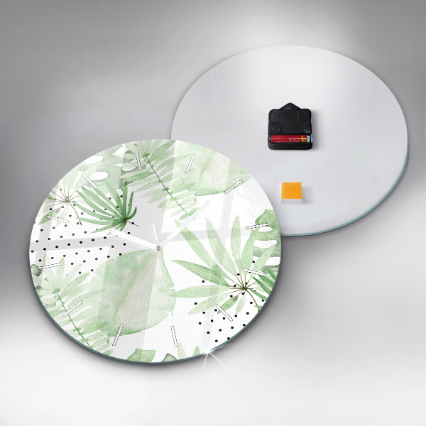 Zegar szklany okrągły Zielone liście