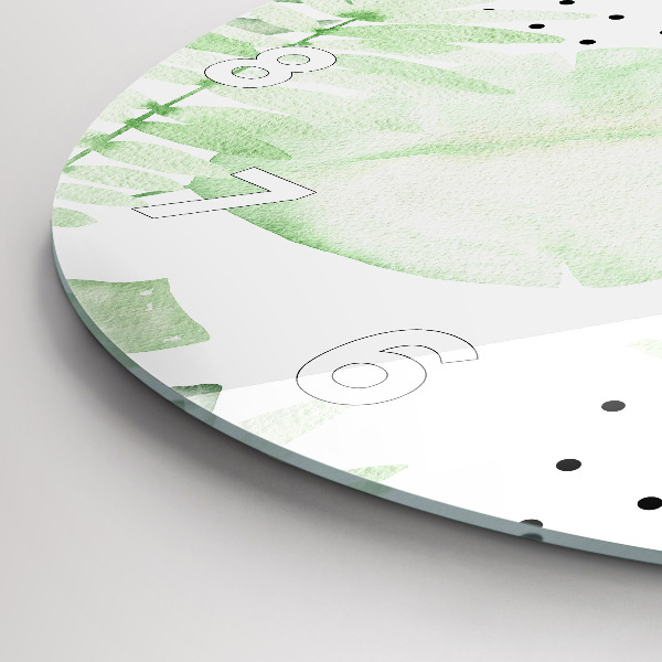 Zegar szklany okrągły Zielone liście