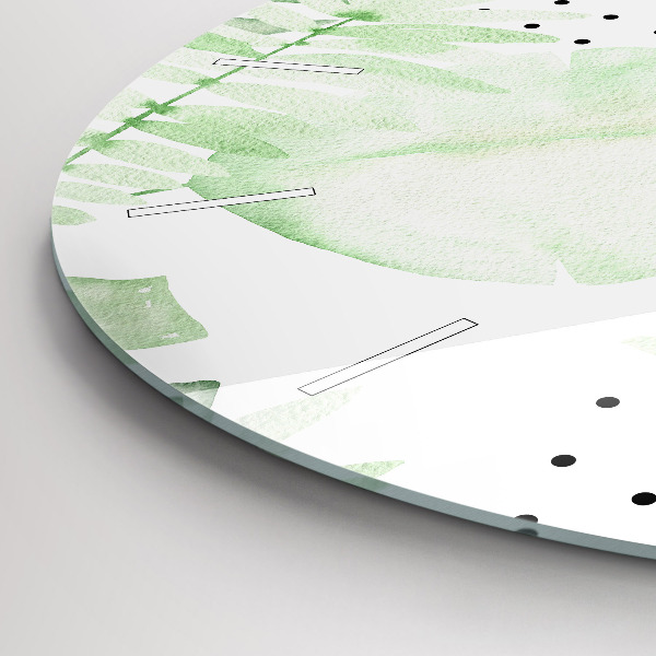 Zegar szklany okrągły Zielone liście