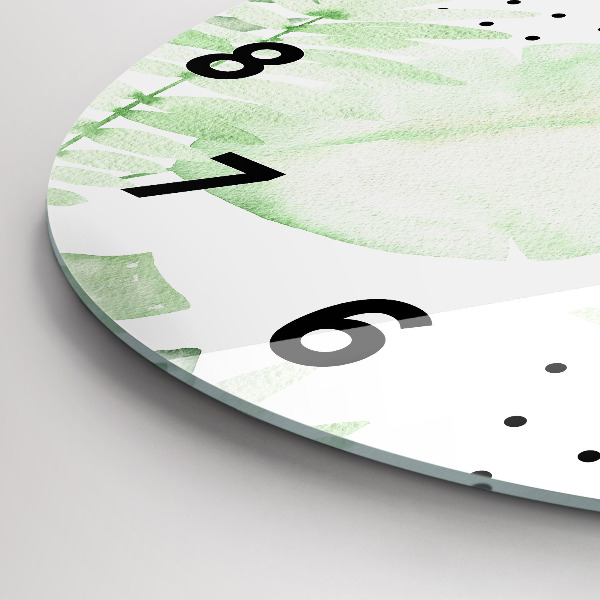 Zegar szklany okrągły Zielone liście