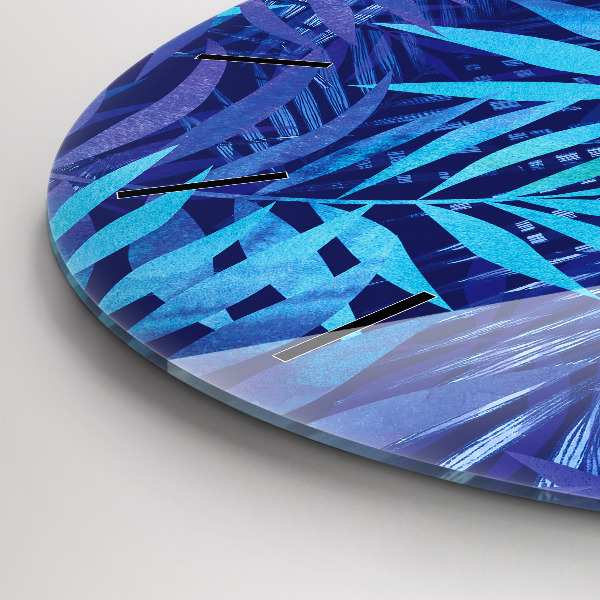 Zegar szklany okrągły Niebieski liście