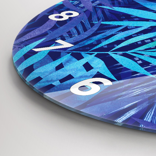 Zegar szklany okrągły Niebieski liście