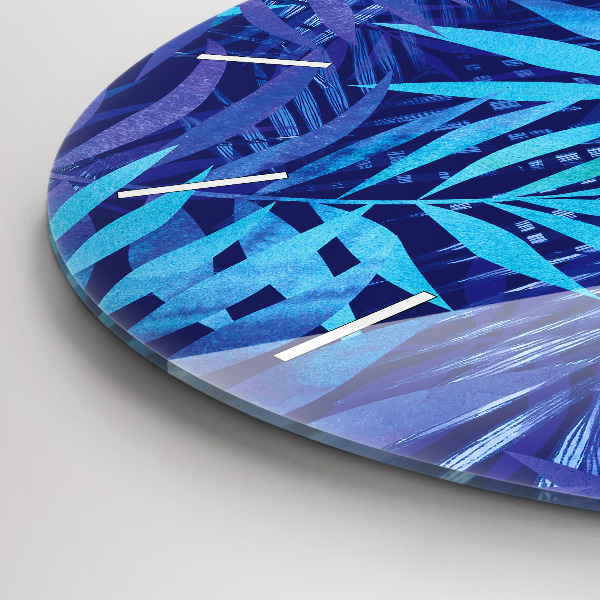 Zegar szklany okrągły Niebieski liście