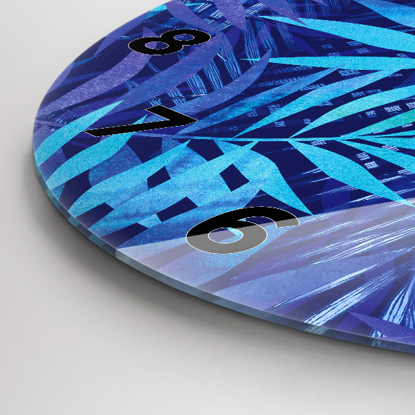 Zegar szklany okrągły Niebieski liście