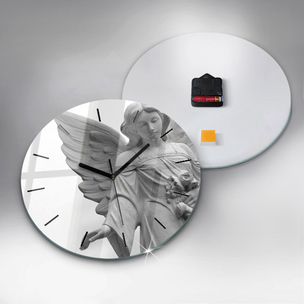 Zegar szklany okrągły Stara rzeźba anioła