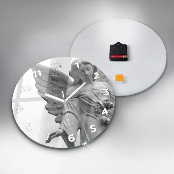 Zegar szklany okrągły Stara rzeźba anioła