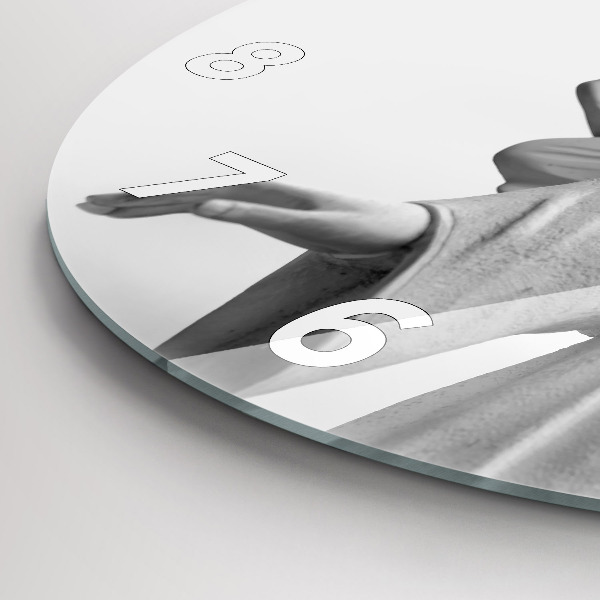 Zegar szklany okrągły Stara rzeźba anioła