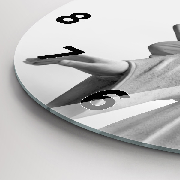 Zegar szklany okrągły Stara rzeźba anioła