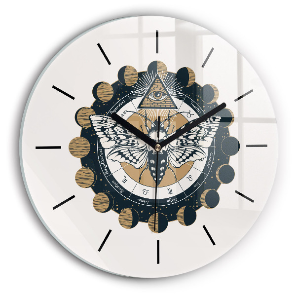 Zegar szklany okrągły Fazy księżyca i oko