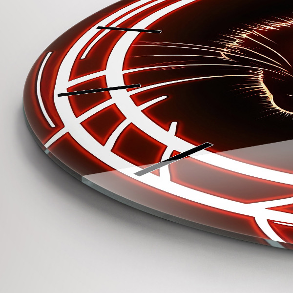 Zegar szklany okrągły Kot z czerwonymi oczami