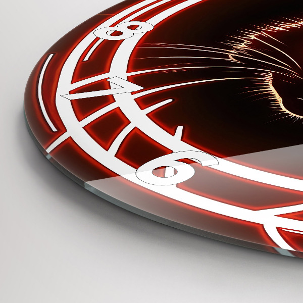 Zegar szklany okrągły Kot z czerwonymi oczami