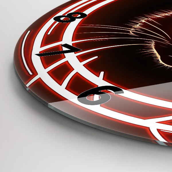 Zegar szklany okrągły Kot z czerwonymi oczami