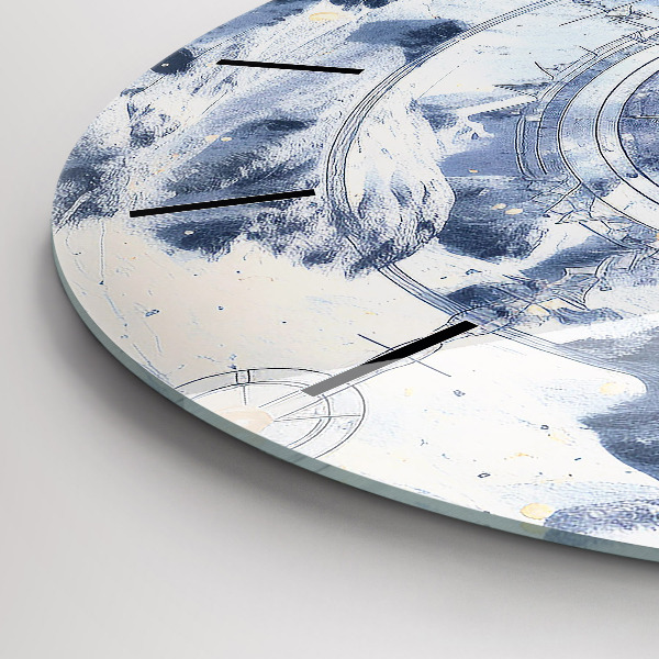Zegar okrągły z nadrukiem Niebieskie rysunki