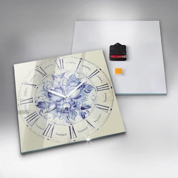 Zegar ścienny nowoczesny Niebieskie kwiaty