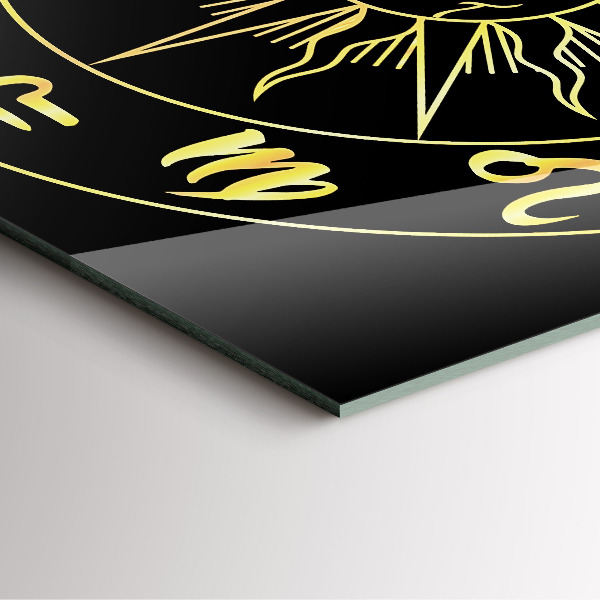 Zegar ścienny nowoczesny Złote znaki zodiaku ze słońcem