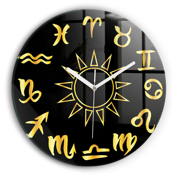 Zegar ścienny Złote znaki zodiaku i słońce
