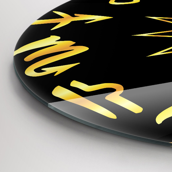 Zegar ścienny Złote znaki zodiaku i słońce