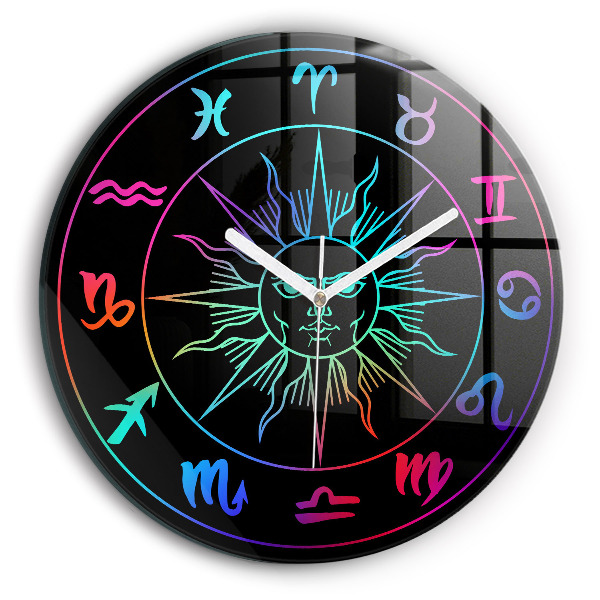 Zegar ścienny Tęczowe znaki zodiaku i słońce