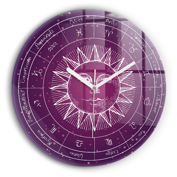 Zegar ścienny Gwiazdozbiory zodiaków na fioletowym tle
